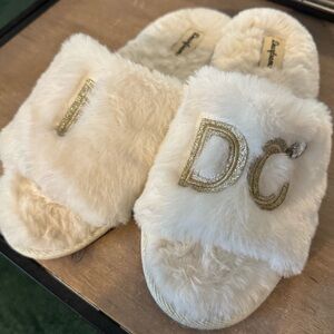 White and Gold 'I Do' Slippers